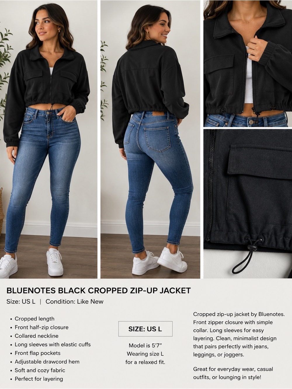 Bluenotes Black Cropped Zip-Up Jacket